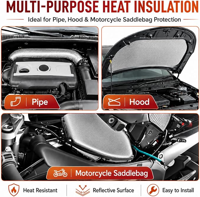 FLASLD Thermal Block - Automotive Heat Shield - Reflective Aluminum, Insulation & Adhesive 40'' X 80'', Aluminized Heat Shield Thermal Barrier Adhesive Backed Heat Blanket