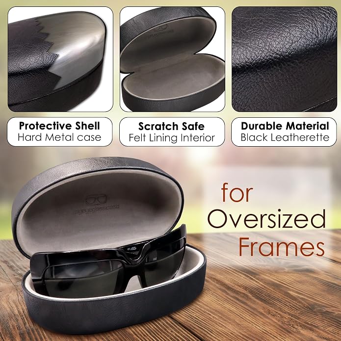 MyEyeglassCase - Large Sunglasses Case - Glasses Holder with Pouch & Cloth - Eyeglass Hard shell Medium - Extra Large frames