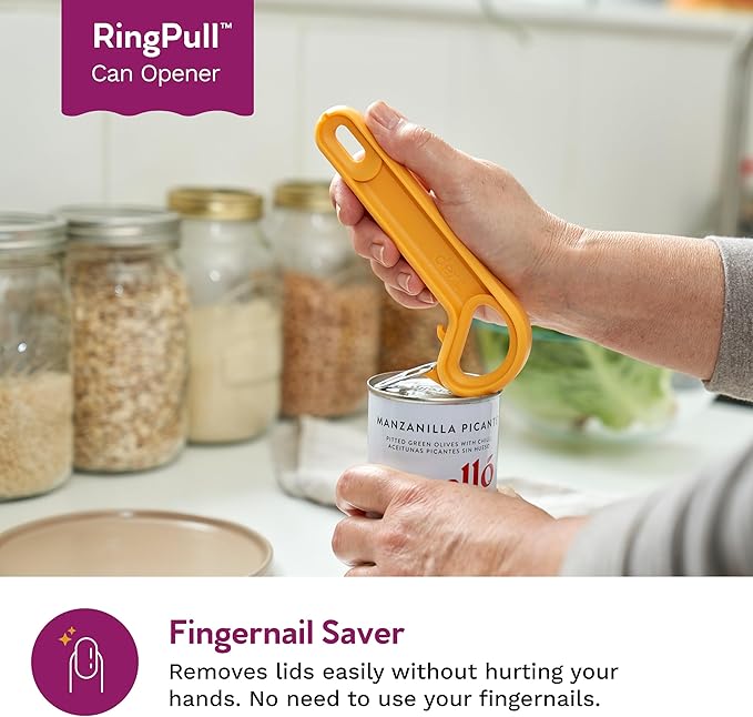 Ring Pull & Pop Top Can Opener (Apricot) Easy Open Any Pull Tab Cans for Seniors, Soda, Pet Food, Cat Cans, Beer, Parkinsons Aids for living Gifts, Gadgets for People with Arthritis, kitchen gadgets.