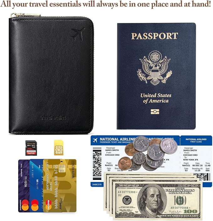 Passport Holder for Travel Women and Men RFID Passport Holder with Zipper Passport Case Passport cover Passport Wallet Travel Essentials and Accessories