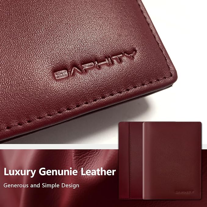 BAPHITY Womens Leather RFID Multi-Slot Travel Slim Passport Cover, Wine Red | Top-Grain Leather, RFID Blocking, Multi Slots (3+2 SD), Slim, Unisex Multi-Function Holder, Travel Sleeve