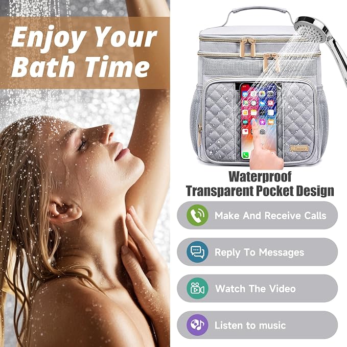 Tealari Large Toiletry Bag for Women Men,Bathroom Bag,Water Resistant Shower Bag,Makeup Bag,Portable Shower Caddy for College Dorm,Hanging Travel Toiletry Bag with Transparent Waterproof Phone Pocket