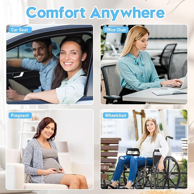 Wheelchair Seat Cushion with Memory Foam - Relieves Sciatica, Back & Tailbone Pain, Pressure Relief Design for Comfort & Posture Support, Non-Slip Bottom, 18"x14"x2.8" (Black)