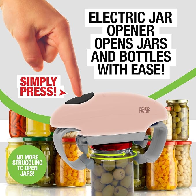 Robotwist Electric Jar Opener Top Rated for Seniors, Deluxe Model with Improved Torque, 1 Touch Automatic Easy Jar Opener for Weak Hand and Arthritis – Works on All Jar Sizes