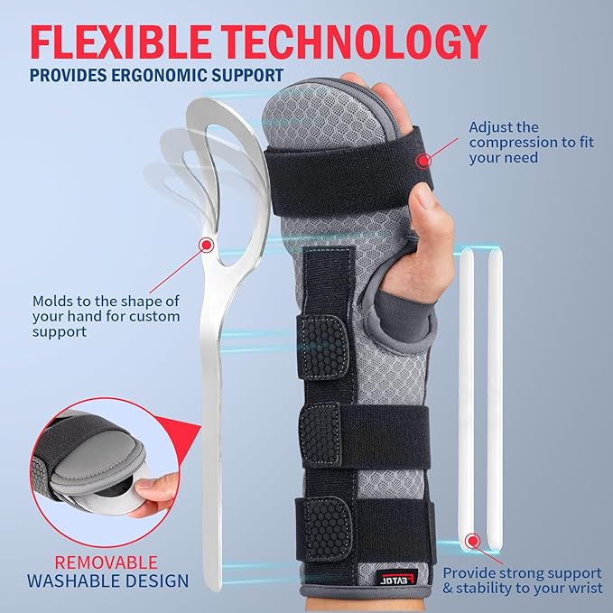 FEATOL Resting Hand Splint, Stroke Hand Immobilizer For Men and Women，Wrist Finger Brace For Carpel Tunnel, Stroke Recovery, Right, Medium