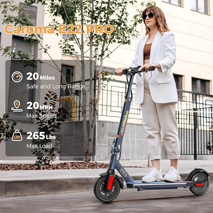 Caroma Electric Scooter with Seat Option,500/350W Motor Up to 25/20 Miles Range & 25/20 MPH Speed,9" Tires,Adjustable Electric Scooter for Adults,Foldable Commuting