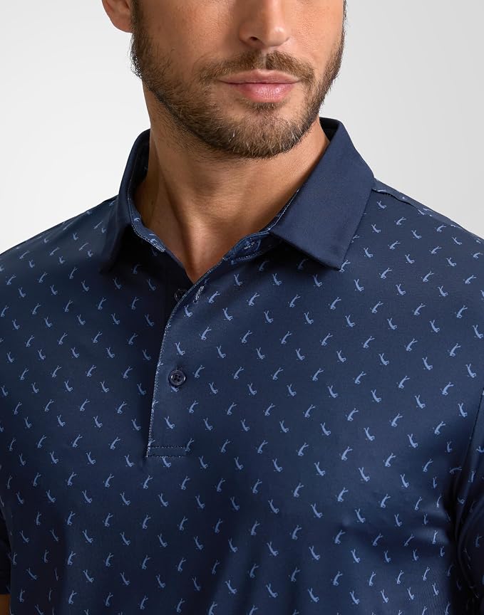 Obla Mens Golf Polo Shirts Short Sleeve Dry Fit Performance Moisture Wicking Casual Print Collared Golf Shirts for Men