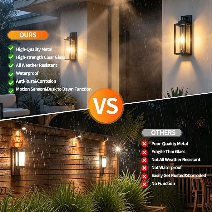 18 Inch Motion Sensor Dawn to Dusk Outdoor Sensor Light Fixture Anti-Rust Exterior Wall Lighting Waterproof Outdoor Wall Lantern for Porch Patio Front Door Garage - 2 Pack