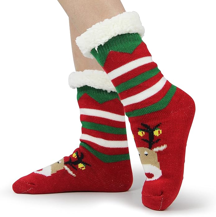 BenSorts Women Winter Thick Slipper Socks with Grippers Non Slip Warm Fuzzy Socks Christmas Gifts