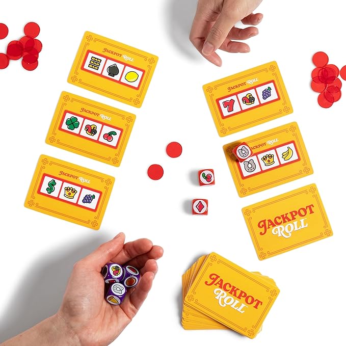 Jackpot Roll by Relatable – A Fast Paced Casino Themed Dice Game for Family Game Night and Games for Adults – Includes 20 Betting Tokens, 50 Cards, 12 Dice and Instructions