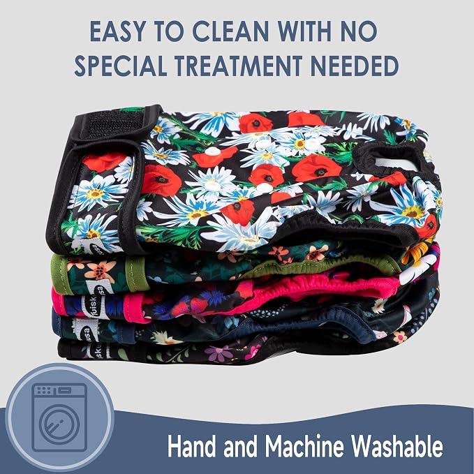 Tuiskusa Reusable Washable Dog Diapers Female, Highly Absorbent Doggie Diapers, Size Adjustable Puppy Diapers for Dog Period Panties(5 Pack)