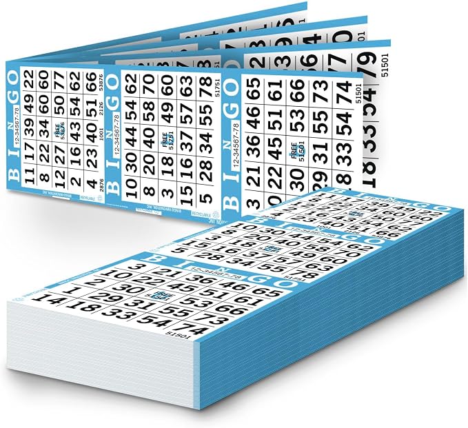 Bingo Paper Sheets – 3 Faces, 12" x 4" – Pack of 500 Disposable Bingo Cards – Recyclable Dauber Paper for Seniors, Adults & Community Events (Blue)