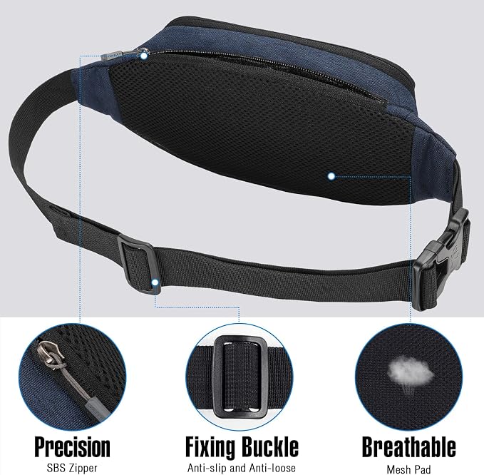 WATERFLY Small Fanny Pack Crossbody Lightweight Waist Bag for Woman Man | Adjustable extender strap, Slim compact, Water-resistant durable material, Breathable back pad, Multi-scene for travel, daily