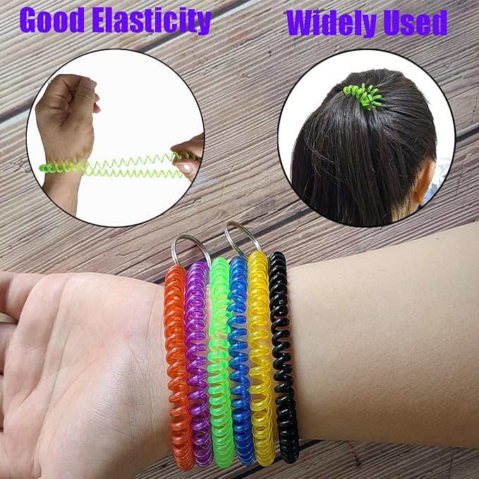10 Pieces Wrist Coil Keychain Spiral Key Ring, Clear Green | Wristband Bracelet Key Holder for Pool Gym ID Badge