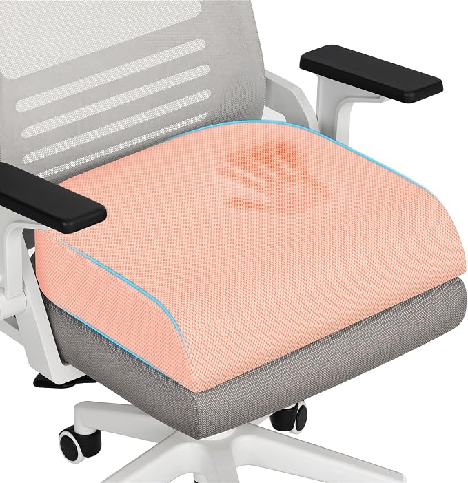 TranquilRelax XL Memory Foam Seat Cushion for Office Chair, 3.35-Inch, Pink | Medium-firm Support for Long Sitting, Washable Mesh Cover, Non-slip Base, Perfect for Car Seats & Short Drivers