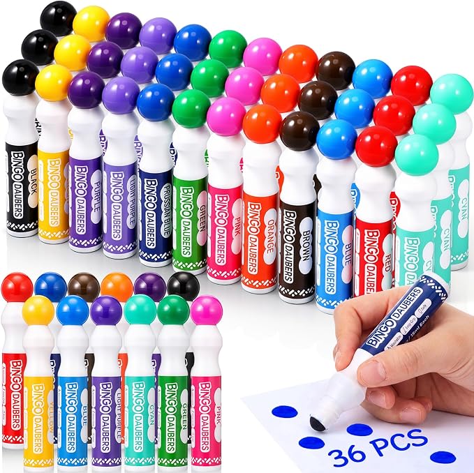 Crtiin 36 Pack Mixed Colors Set of Bingo Daubers Bingo Dabbers Dot Markers Bulk Paint Dotters Craft Ideal for Art and Crafts Painting Supplies Drawing Coloring Class Pre School Adult Gift (12 Colors)