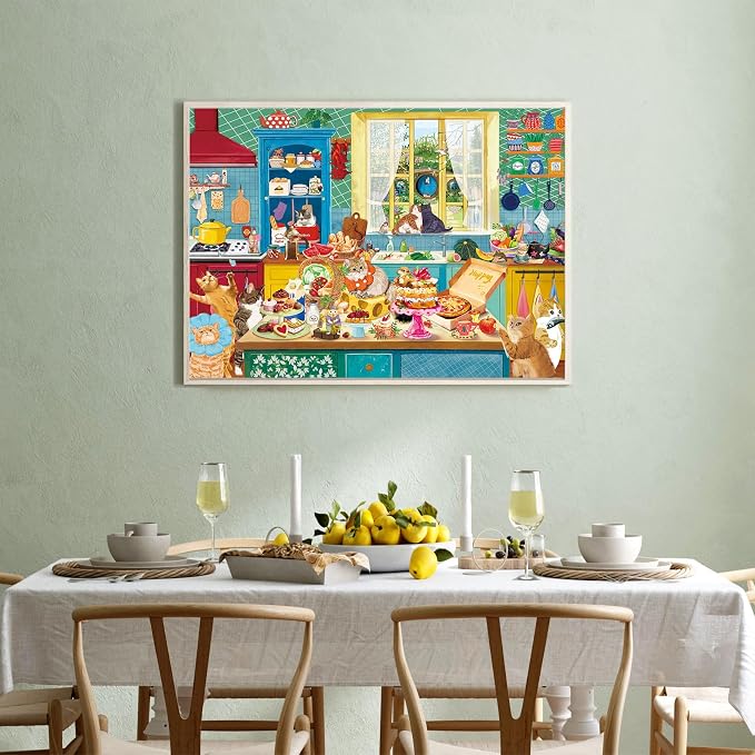 1000 piece Puzzle for Adults,Kitchen Jigsaw Puzzle 1000 Pieces for Adults,Challenging Family Games Holiday Party Gifts -1:1 Poster Interlock Perfectly Letter on Back-Cat Kitchen