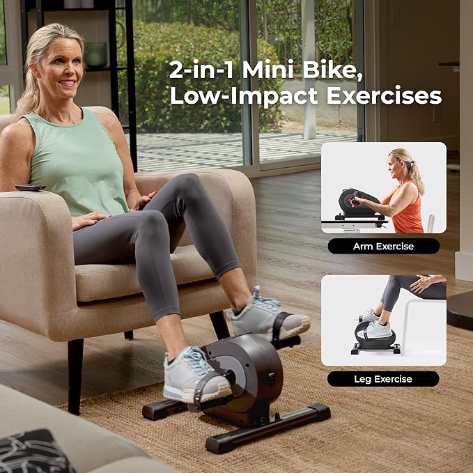 Sunny Health & Fitness Smart Under-Desk Bike Exerciser, Low-Impact Cardio Cycling Equipment for Home/Office, Mini Paddler for Arm/Leg Mobility Training, Free SunnyFit App Connect, Optional Motorized