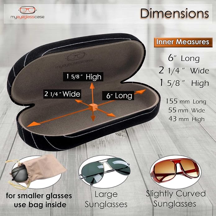 MyEyeglassCase - Large Sunglasses Case - Glasses Holder with Pouch & Cloth - Eyeglass Hard shell Medium - Extra Large frames