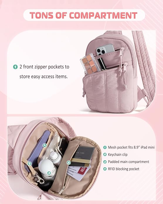 Smasrob Puffer Sling Bag for Women with RFID Blocking Pocket | Hidden Water Bottle Holder, Small Crossbody Bag with Multiple Pockets
