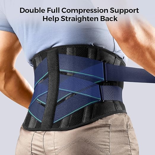 FREETOO Ergonomic Back Support Belt for Men Women Lower Back Pain with 7 Metal Stays, Comfy Back Brace with 3D Soft Pad