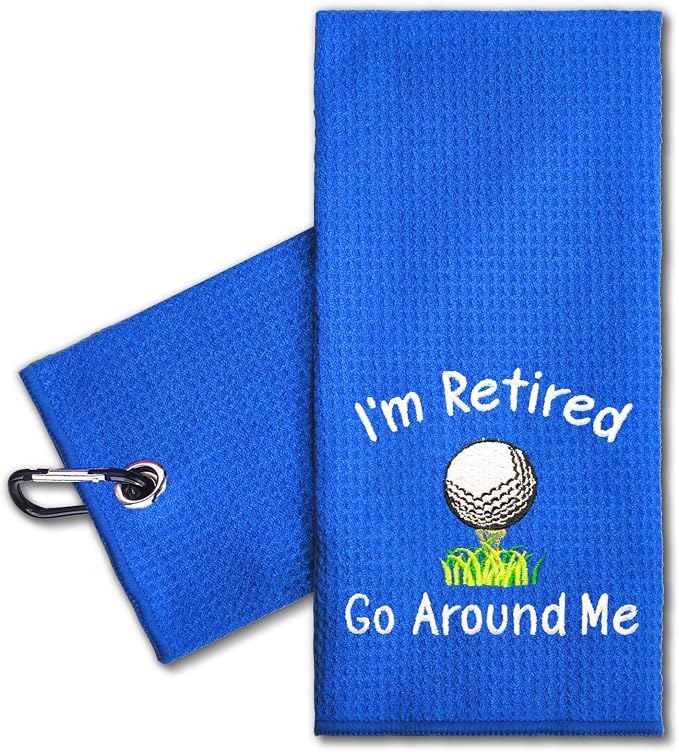 ERHACHAIJIA I'm Retired Go Around Me Embroidered Golf Towel with Clip. Funny Golf Accessories Gifts for Men Women Grandpa Grandma Golf Lover, Birthday Retirement Mother's Day