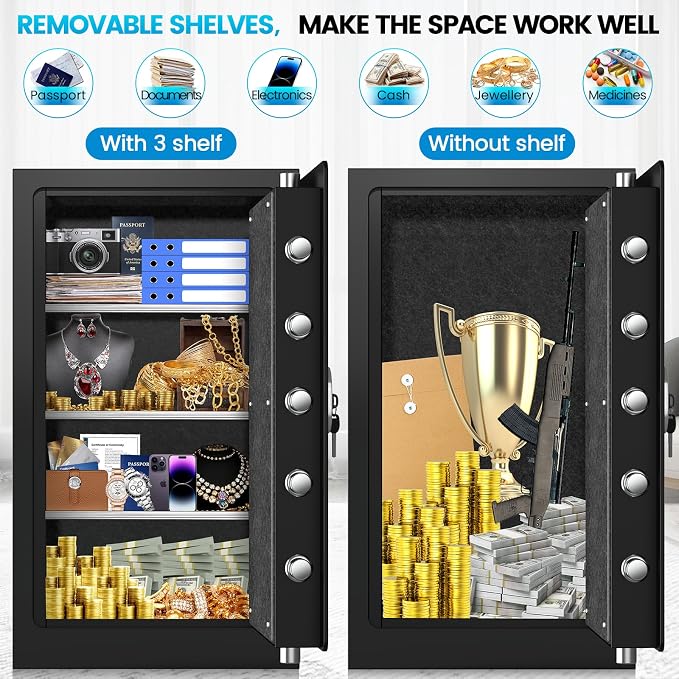 [𝟐𝟎𝟐𝟔 𝐔𝐩𝐠𝐫𝐚𝐝𝐞𝐝] [𝟑𝟓𝐌𝐢𝐧 𝟏𝟕𝟎𝟎°𝐅] True Fire Proof Safe for Home Documents, 7.2 Cuft Large Fireproof Safe With Removable Shelf, Heavy Duty Safe Box with Anti-theft for Cash Valuables