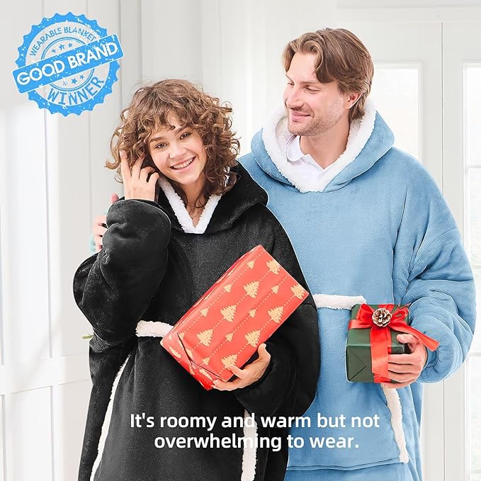 JOYWOO Black Oversized Wearable Blanket Hoodie, Cat lovers Long Hoodie Blanket for Adult,Birthday Gifts for Women Men Mom,Cozy Fuzzy Sherpa Fleece Sweatshirt Hooded Blanket Giant Pocket Gifts,Oversize