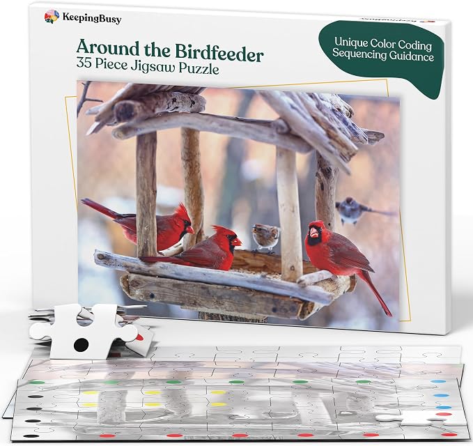Keeping Busy Birdfeeder Dementia Puzzles Activities for Seniors | Alzheimer Products for Elderly Patients | Fun Memory Game Toy & Cognitive Brain for Senior Citizens w/Memory Loss or Alzheimers 35 PC