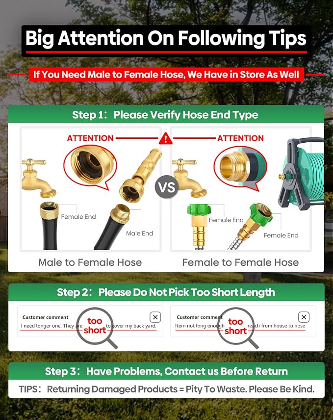 Short Metal Garden Hose 2 ft with Female to Female Connector， Stainless Steel Small Leader Hose for Hose Reel, Long, Flexible, Lightweight & Heavy Duty Water Pipe, Outdoor Water Hose Extension Adapter