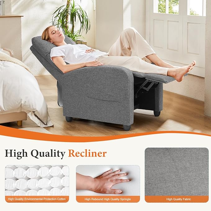OLIXIS Recliner Chair for Adults, Home Theater Seating with Lumbar Support | Fabric Reclining Sofa for Adults, Sofa Chair Seat, Living Room, Recliners, Gray