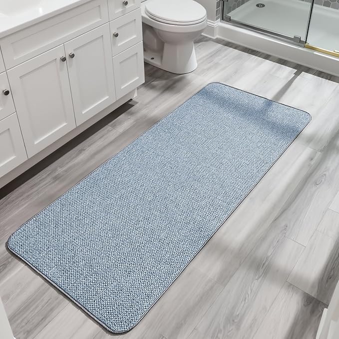 Bath Mat,Ultra Thin Bathroom Runner Rugs,Large Bath Mats for Bathroom,Quick Dry,Non-Slip,Machine Washable,Low Pile,Bath Rug,Shower Outside,Sink,Home Decor Accessories.Blue,3'x5'(36x60inch)