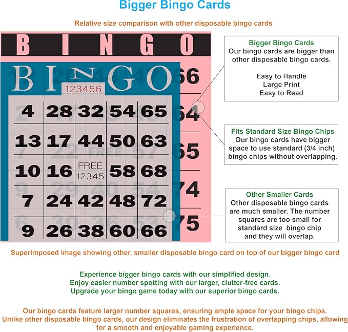 100 Bingo Cards, Large 4.5 x 4.5 Inch, Pink, Paper Bingo Sheets | 8 Color Options, Premium Cardstock, Disposable with Daubers or Reusable with Chips — Proudly Made in USA