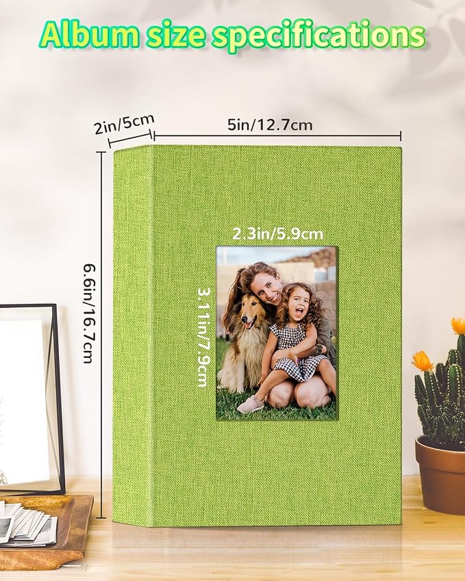 Artfeel Photo Album 4x6 with 100 Pockets,Slip-in Picture Albums,Linen Cover Memory Book with Front Window,White Page Vertical Photo Book for Wedding,Family,Anniversare,Baby,Vacation