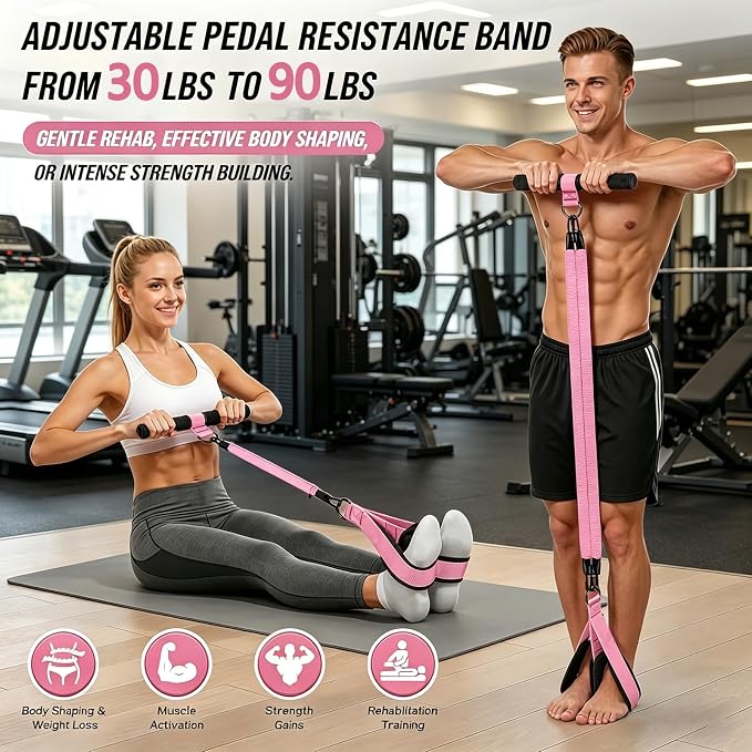 Upgraded Pedal Resistance Band with Handle, Thickened Latex Tubes and Soft Foam Fabric Foot Pedal, Abdomen, Waist,Core/ABS, Arm, Leg,Arms Equipment Gift for Women,Physical Therapy