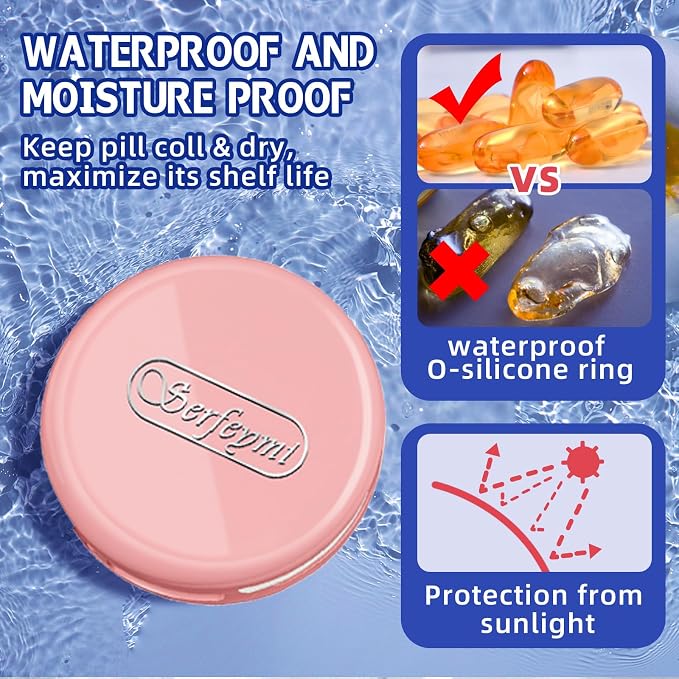 Serfeymi Small Pill Case for Purse, Unique Artistic Patterns Travel Pill Box with 3 Compartments, Portable Mini Pill Organizer for Pocket, Decorative Pill Container for Purse - Pink(Logo)