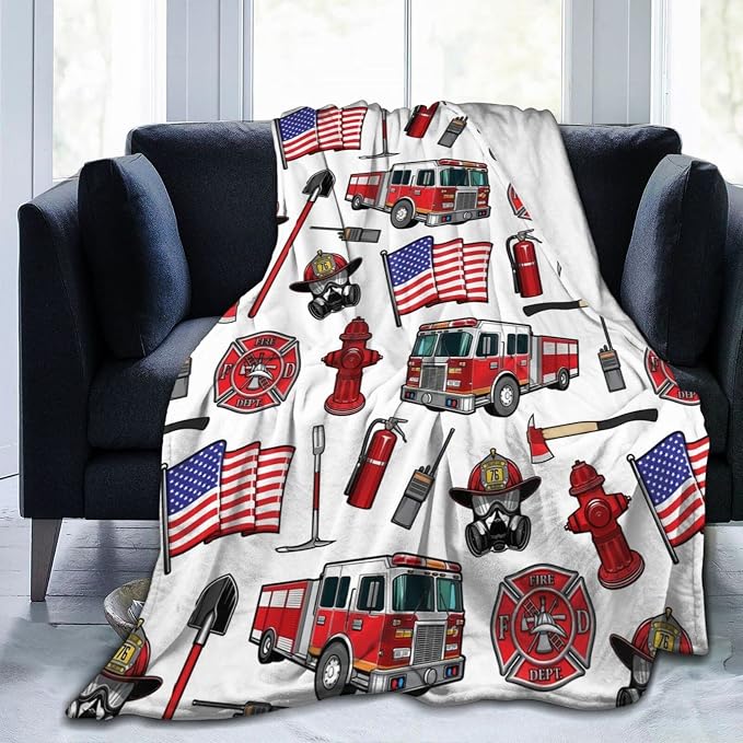 Fire Truck Blanket for Kids 40x50 Inches - Super Soft Firefighter Throw Blankets for Boys & Girls - Cozy Fluffy Fleece Firetruck Blanket for Toddlers, Bed, Couch - Fireman Gift for Childrens Adults