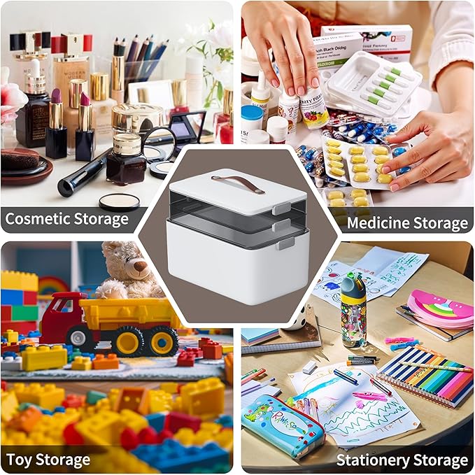 CTIME 3-Tier Medicine Organizer with Pill Case - Portable Pill Case & Empty First Aid Kit for Home, Travel, RV, School, Dorm, Ideal Elderly, Father Gift