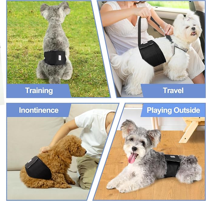 5 Pack Dog Diapers Male Reusable, Premium Belly Bands for Male Dogs, High Absorbing Dog Pee Wraps for Doggie in Incontinence or Excitable Urination and Training Black L