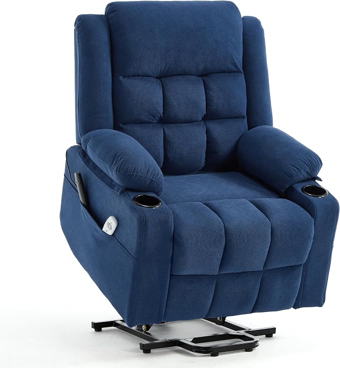 Power Lift Chair Recliners for Elderly with Heat and Massage, Recliner Chairs for Adults, Upgraded Fabric Recliner with USB & Type-C Charge Port, Cup Holders,Navy Blue,L9912