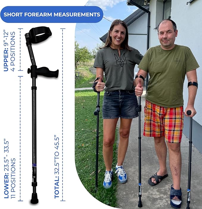 in-Motion Forearm Crutches | Spring Assist Crutches for Adults | Walking Crutch with Ergonomic Handles | Articulating Tips | Size Tall (5'3" - 6'8") | Lightweight & Durable | Charcoal | 350lb Capacity