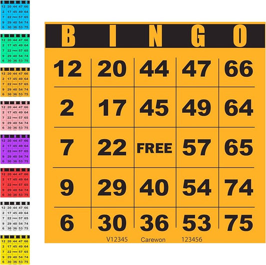100 Bingo Cards, Large 4.5 x 4.5 Inch, Orange, Paper Bingo Sheets | 8 Color Options, Premium Cardstock, Disposable with Daubers or Reusable with Chips — Proudly Made in USA