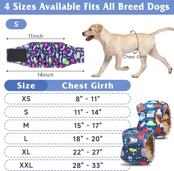 5 Pack Dog Diapers Male Reusable, Premium Belly Bands for Dogs, High Absorbing Male Dog Pee Wraps for Doggie in Incontinence or Excitable Urination and Training Cartoon L