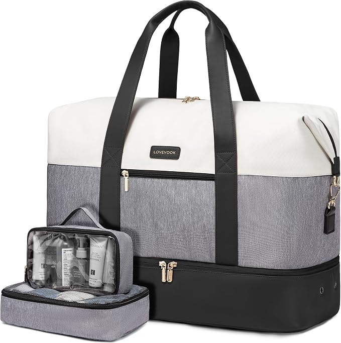 LOVEVOOK Weekender Bag for Women, Large Duffle Bag for Travel with 2 Packing Cubes, Carry on Overnight Bag with Shoe Compartment, Mom Hospital Bags for Labor and Delivery