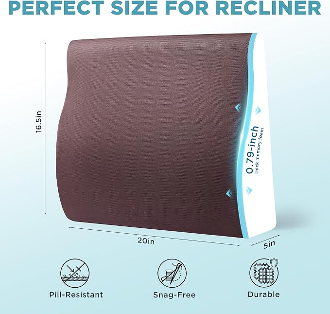 Dual-Layer Memory Foam Lumbar Support Pillow for Recliner, Coffee | Back Support Cushion with Adjustable Strap & Washable Cover, Ergonomic Lumbar Pillow for Elderly Back Pain Relief Couch Sofa