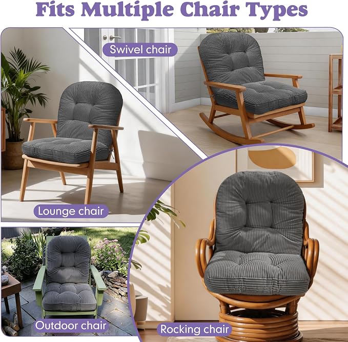 Swivel Rocking Chair Cushion, 48"x24"x6" Egg Chair Cushions with Corduroy Cover for Indoor/Outdoor Use,Waterproof and Fade-Resistant(Grey)