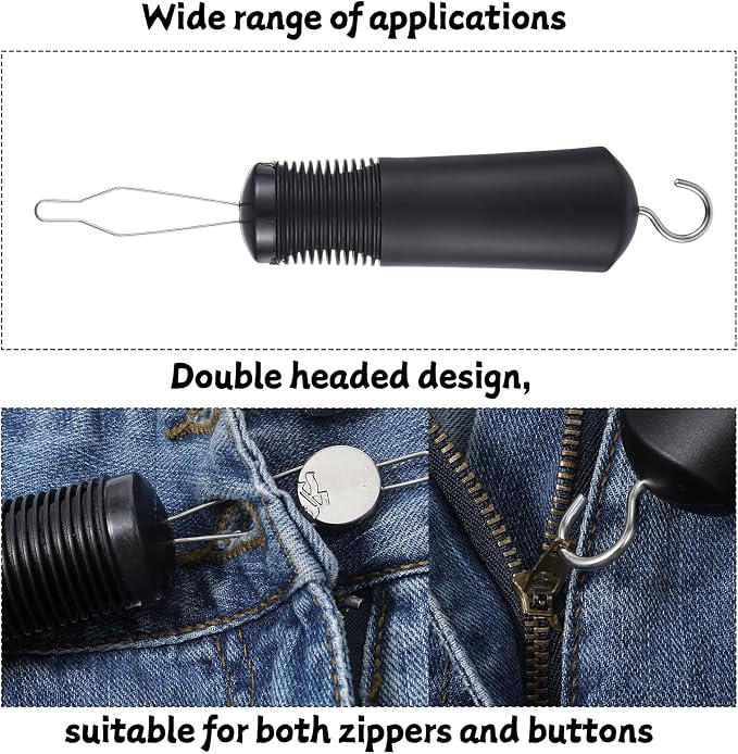2-in-1 Button Hook with Zipper Pull, Non-Slip Button Assist Tool, One-Handed Dressing Aids Helper for Seniors, Arthritis Sufferers, Disabled & Limited Hand Mobility, Independent Living Aid (Black)