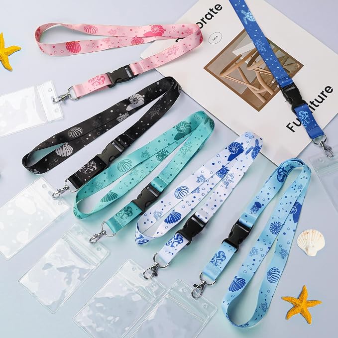 HONSIO 6 Pack Cruise Lanyard for Ship Cards, Cruise Essentials 2026, Ocean | Detachable Lanyards with Waterproof ID Badge Holders, Cruise Must Have for Carnival, Royal Caribbean, NCL