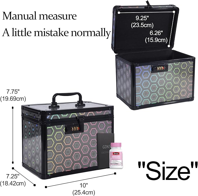 Medication Combination Lock Boxes with Code for Personal Items, Medicine Lockbox for Documents 10 x 7.25 x 7.75 Inches Colorful Black