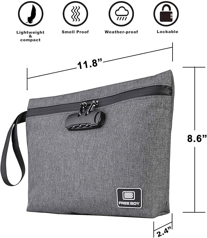 Free Boy Smell Proof Bags 11.8"x8.6"Durable Odor Proof Stash Bag with Combination Lock,Smell Odor Case Container